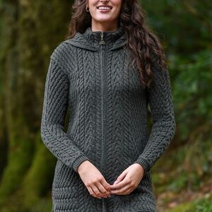 ☘️Aran Crafts Merino Hooded Coat Sweater - Made in Ireland
